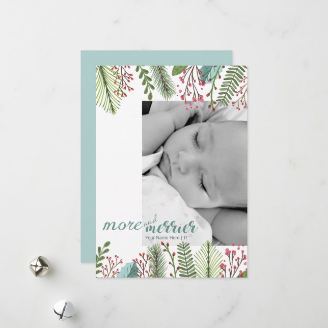 Cartes Pour Fêtes Annuelles Vacances Photo Moderne Plus Et Merrier (Devant/Arrière en situation)