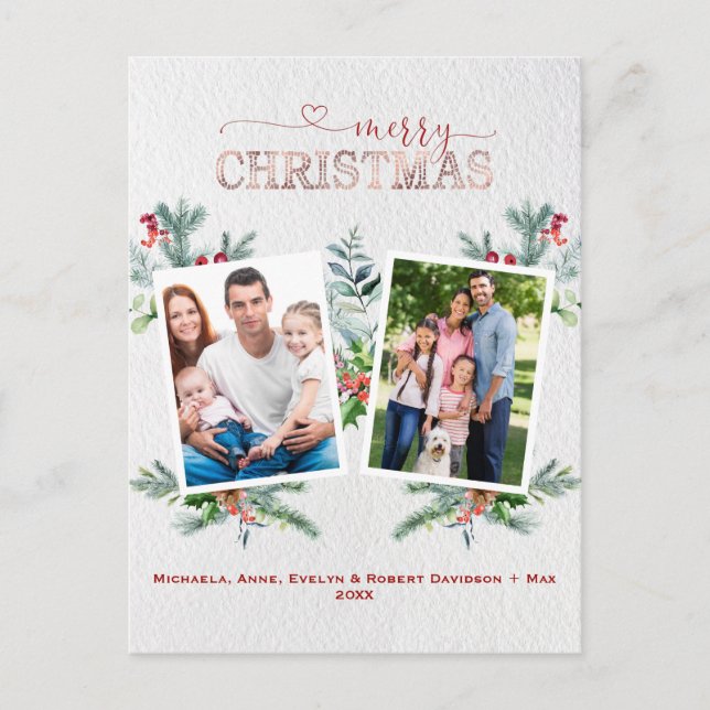 Cartes Pour Fêtes Annuelles Vacances Photo Or Joyeux Noël Calligraphie (Devant)