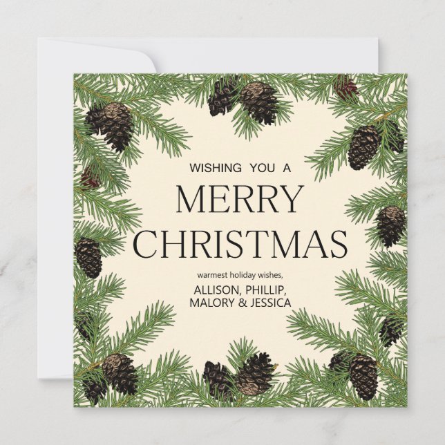 Cartes Pour Fêtes Annuelles Vacances Pine Cône Garland Frame (Devant)