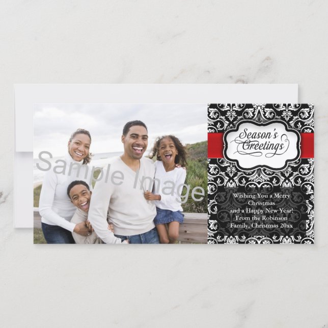 Cartes Pour Fêtes Annuelles Vacances Rouge/Noir Damas (Devant)