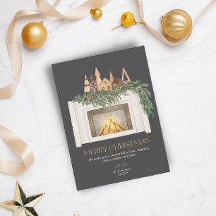 Cartes Pour Fêtes Annuelles Vacances Sans Photo Aquarelle Cheminée Scandi Tree