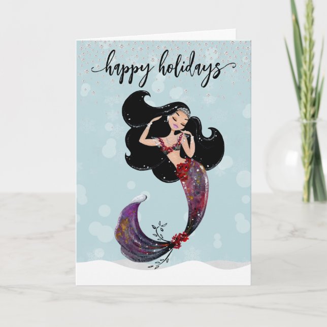 Cartes Pour Fêtes Annuelles Vacances Sirène de Noël Diamant Bling (Devant)