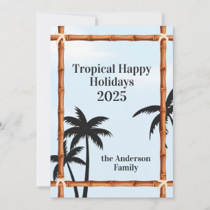 Cartes Pour Fêtes Annuelles Vacances Tropicales Heureuses, Cadres en Bambou et