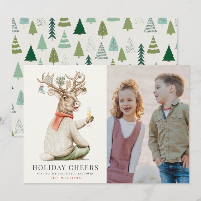 Cartes Pour Fêtes Annuelles Vacances Vive Reindeer Photo Noël (Devant / Derrière)
