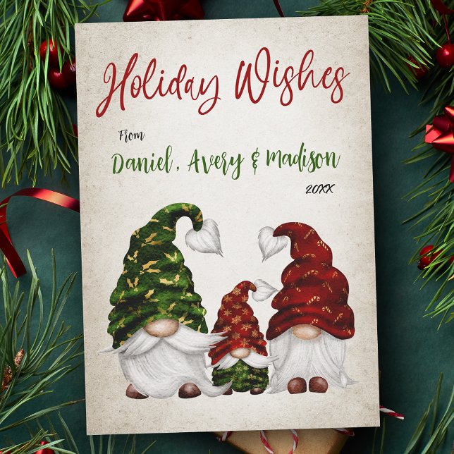 Cartes Pour Fêtes Annuelles Vacances Voeux Rustique Aquarelle Famille Gnome (Available in high quality print or digital download for quick text messaging, email or self print.)