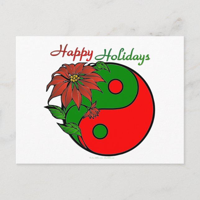 Cartes Pour Fêtes Annuelles Vacances Yin Yang Poinsettia Rouge Vert (Devant)