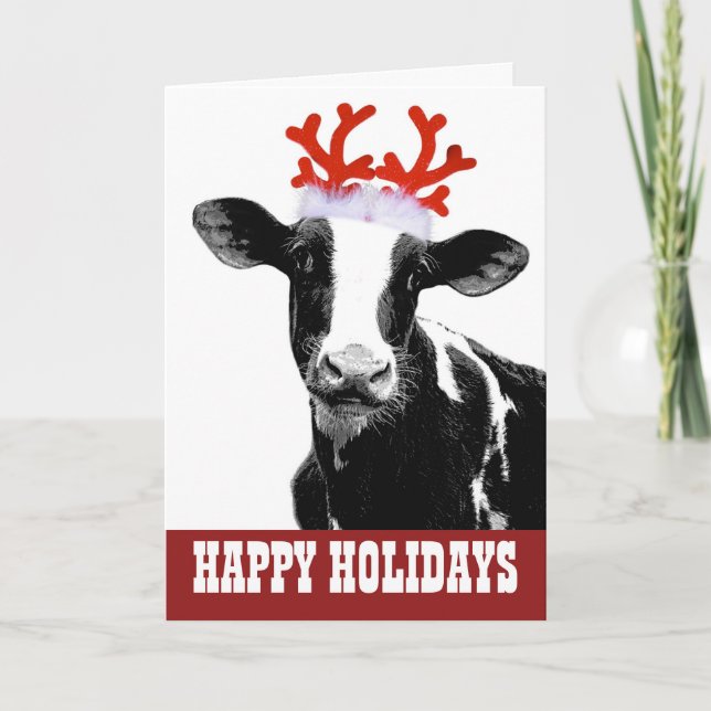 Cartes Pour Fêtes Annuelles Vache avec Antlers de rennes (Devant)