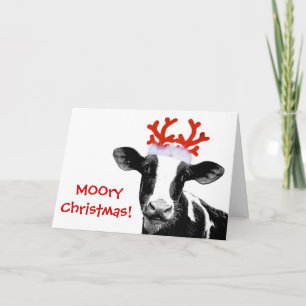 Cartes Pour Fêtes Annuelles Vache avec Antlers de rennes