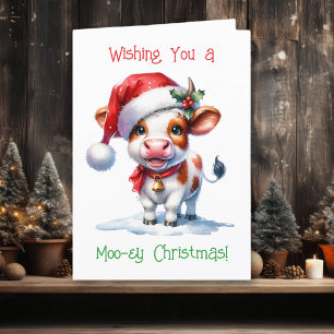Cartes Pour Fêtes Annuelles Vache caricaturale à Santa Hat Noël personnalisé