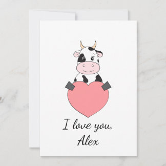 Cartes Pour Fêtes Annuelles Vache caricaturale amoureuse Valentine