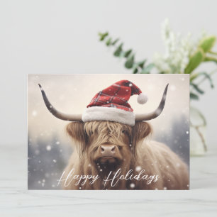 Cartes Pour Fêtes Annuelles Vache dans un chapeau de Santa Hat Joyeuses vacanc