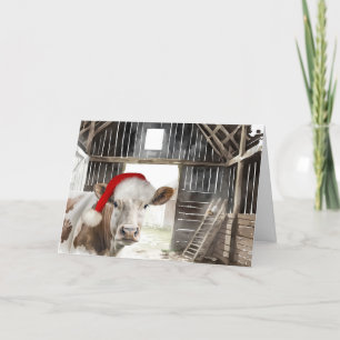 Cartes Pour Fêtes Annuelles Vache de Noël Hereford avec Santa Hat