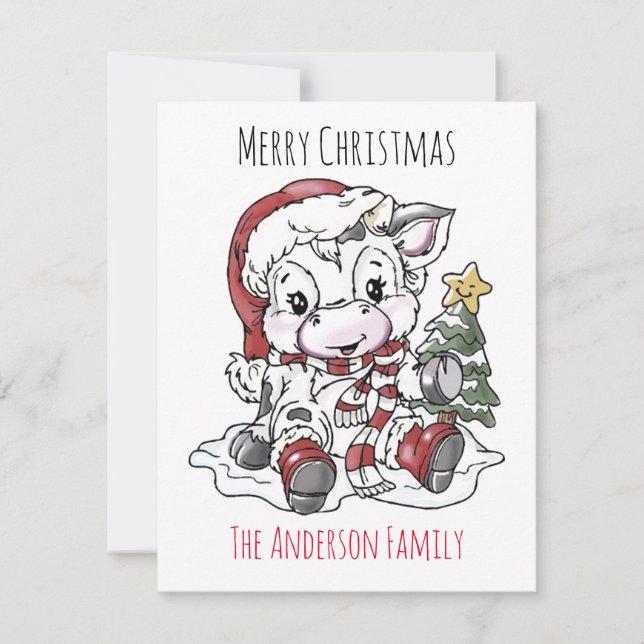 Cartes Pour Fêtes Annuelles Vache de Noël mignonne (Devant)