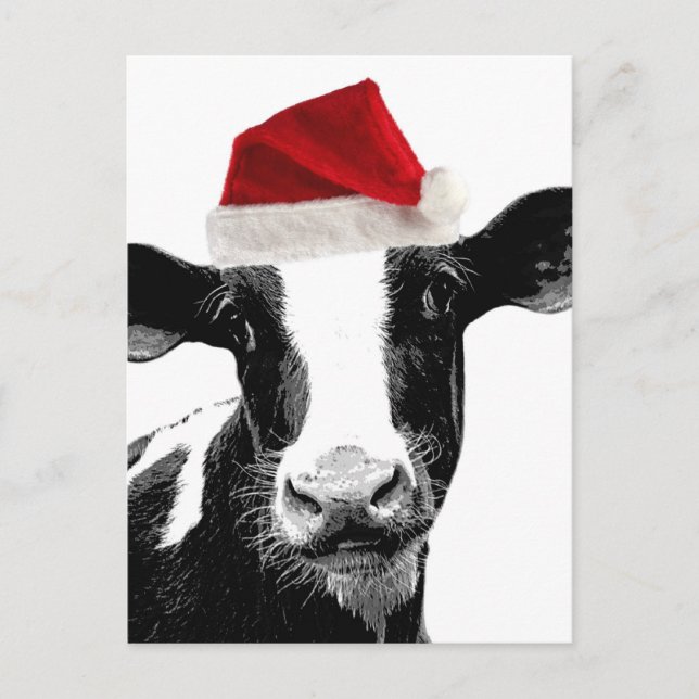 Cartes Pour Fêtes Annuelles Vache de père Noël - Vache laitière portant le cha (Devant)