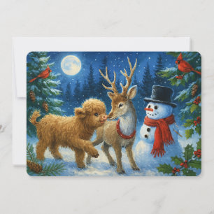 Cartes Pour Fêtes Annuelles Vache des Highlands écossais Renne et bonhomme de