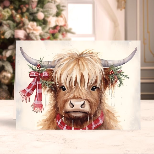 Cartes Pour Fêtes Annuelles Vache Festive des Highlands avec écaille plate (Créateur téléchargé)