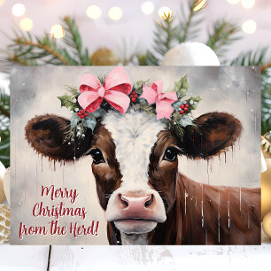 Cartes Pour Fêtes Annuelles Vache festive Joyeux Noël du troupeau