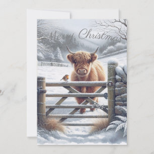 Cartes Pour Fêtes Annuelles Vache Highland hiver Aquarelle de Noël
