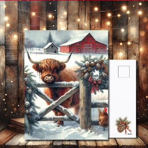 Cartes Pour Fêtes Annuelles Vache Highland sur la ferme Noël
