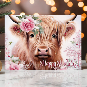 Cartes Pour Fêtes Annuelles Vache Highlandoise de Noël avec Roses Joyeuses Fêt