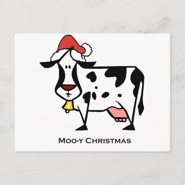 Cartes Pour Fêtes Annuelles Vache mignonne à Noël (Devant)