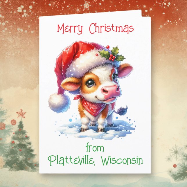 Cartes Pour Fêtes Annuelles Vache mignonne à Santa Hat Noël personnalisé (Créateur téléchargé)