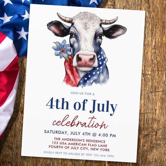 Cartes Pour Fêtes Annuelles Vache patriotique 4 juillet Rouge Blanc & Bleu (Créateur téléchargé)