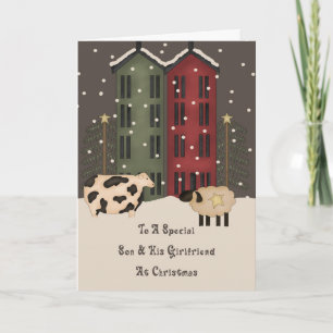 Cartes Pour Fêtes Annuelles Vache primitive Mouton Fils Fille ami Noël