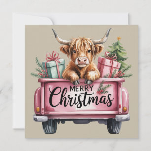 Cartes Pour Fêtes Annuelles Vache rose des Highlands Noël Fille Fluffy Vache D