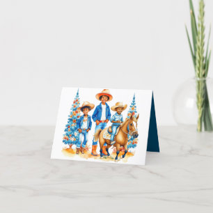 Cartes Pour Fêtes Annuelles Vacher Noir Cowgirl Enfants Avec Cheval Joyeux Noë