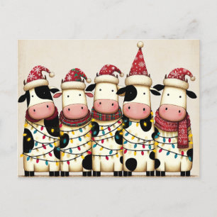 Cartes Pour Fêtes Annuelles Vaches avec chapeau de Noël lumières de Noël