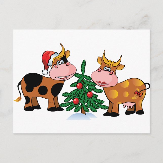 Cartes Pour Fêtes Annuelles Vaches de Noël (Devant)
