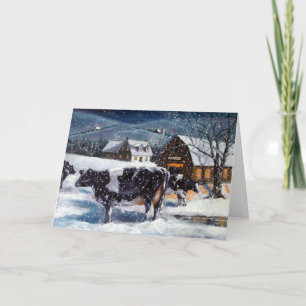 CARTES POUR FÊTES ANNUELLES VACHES : NOËL: NEIGE : ART: HOLSTEIN