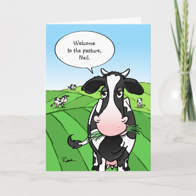 Cartes Pour Fêtes Annuelles Vaches sur le pâturage Drôle retraite (Devant)