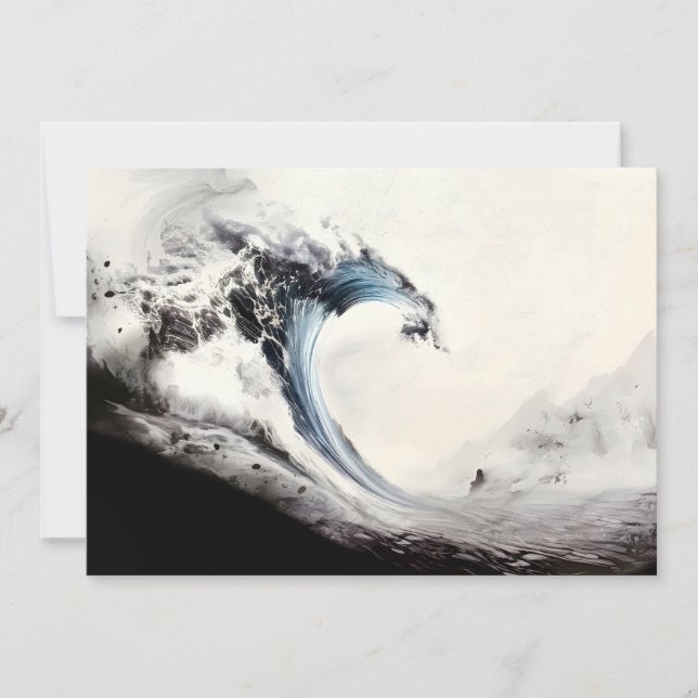 Cartes Pour Fêtes Annuelles Vague bleue encrée (Devant)