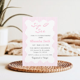 Cartes Pour Fêtes Annuelles Vague moderne Sip & Voir bébé fille douche Invitat