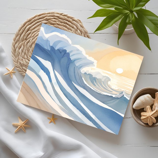 Cartes Pour Fêtes Annuelles Vagues océaniques | Aquarelle bleue (Créateur téléchargé)