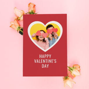 Cartes Pour Fêtes Annuelles VALENTIN personnalisé Élégant Cœur Blanc Photo