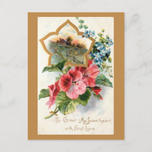Cartes Pour Fêtes Annuelles Valentin vintage avec Geraniums