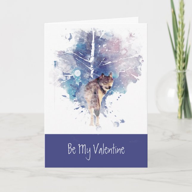 Cartes Pour Fêtes Annuelles Valentine Amour Coeur Loup Animal Nature Art (Devant)