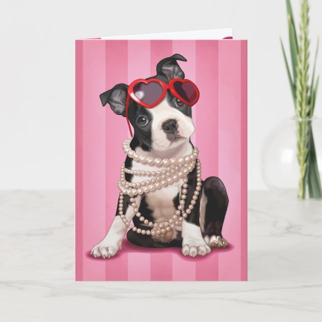 Cartes Pour Fêtes Annuelles Valentine Boston Terrier (Devant)