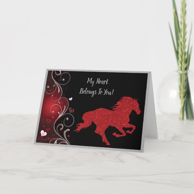 Cartes Pour Fêtes Annuelles Valentine Cheval Romantique & Cœur (Devant)