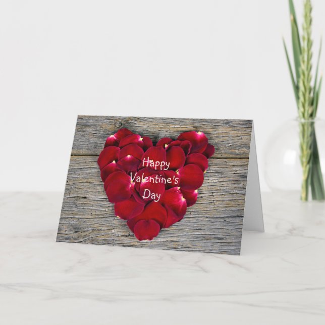 Cartes Pour Fêtes Annuelles Valentine Coeur Rouge Rose Pétale (Devant)