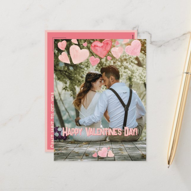 Cartes Pour Fêtes Annuelles Valentine Coeurs roses superposer Ajouter votre pr (Devant/Arrière en situation)