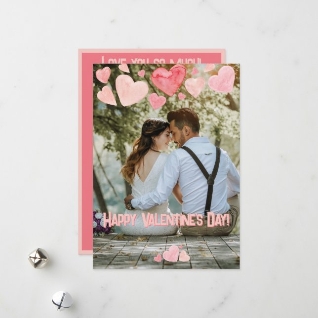 Cartes Pour Fêtes Annuelles Valentine Coeurs roses superposer Ajouter votre pr (Devant/Arrière en situation)
