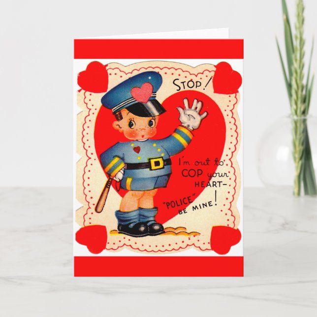 Cartes Pour Fêtes Annuelles valentine de garçon de police des années 1930 (Devant)