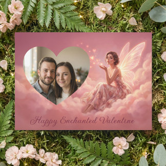 Cartes Pour Fêtes Annuelles Valentine Fairy on Pink Clouds with Heart Photo