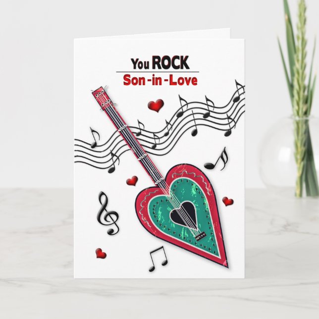 Cartes Pour Fêtes Annuelles Valentine Fils au Law Cœur Guitare Musique (Devant)