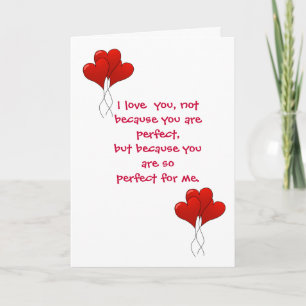 CARTES POUR FÊTES ANNUELLES VALENTINE : "JE T'AIME PAS PARCE QUE TU ES PERFEC