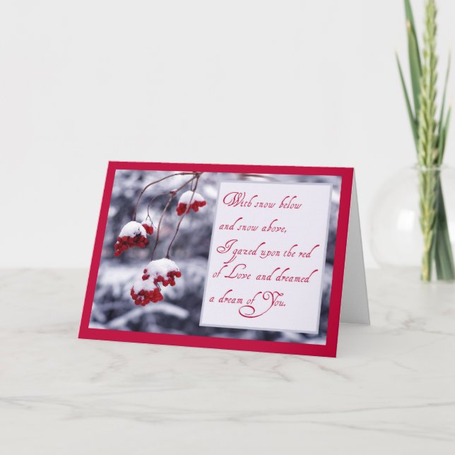 Cartes Pour Fêtes Annuelles Valentine Love Poème Baies Rouges En Snow Holiday  (Devant)